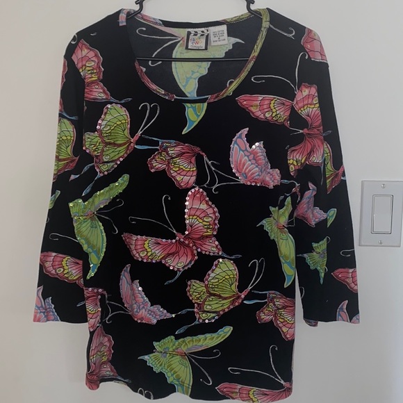 Take Two Clothing Co. Black/Pink Butterfly Top - Picture 1 of 6
